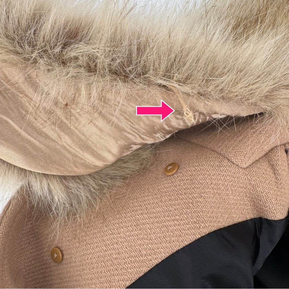 Zara Wool Blend Mid Length Coat Size M Faux Fur Removable Collar Camel Tan - Picture 16 of 17